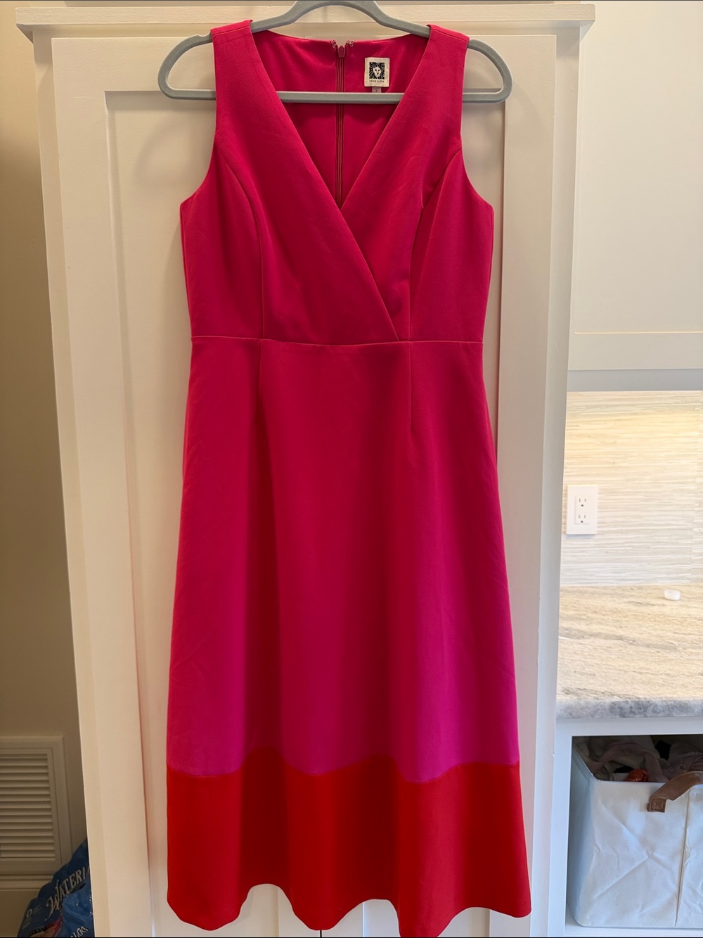 Anne Klein Hot Pink and Red Sleeveless V-Neck Midi Dress